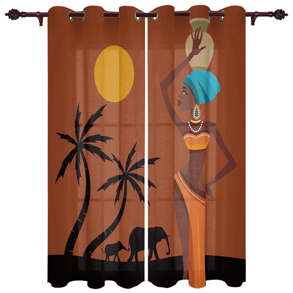 2Panels African Female Elephant Giraffe Bedroom Kitchen Curtains Living Room Decoration Items Window Curtains for Living Room