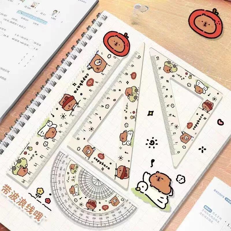 4pcs/set Creative Acrylic Capybara Rulers Drawing Tool Cartoon Soft Ruler Set Office Supplies Square Essential Items for School