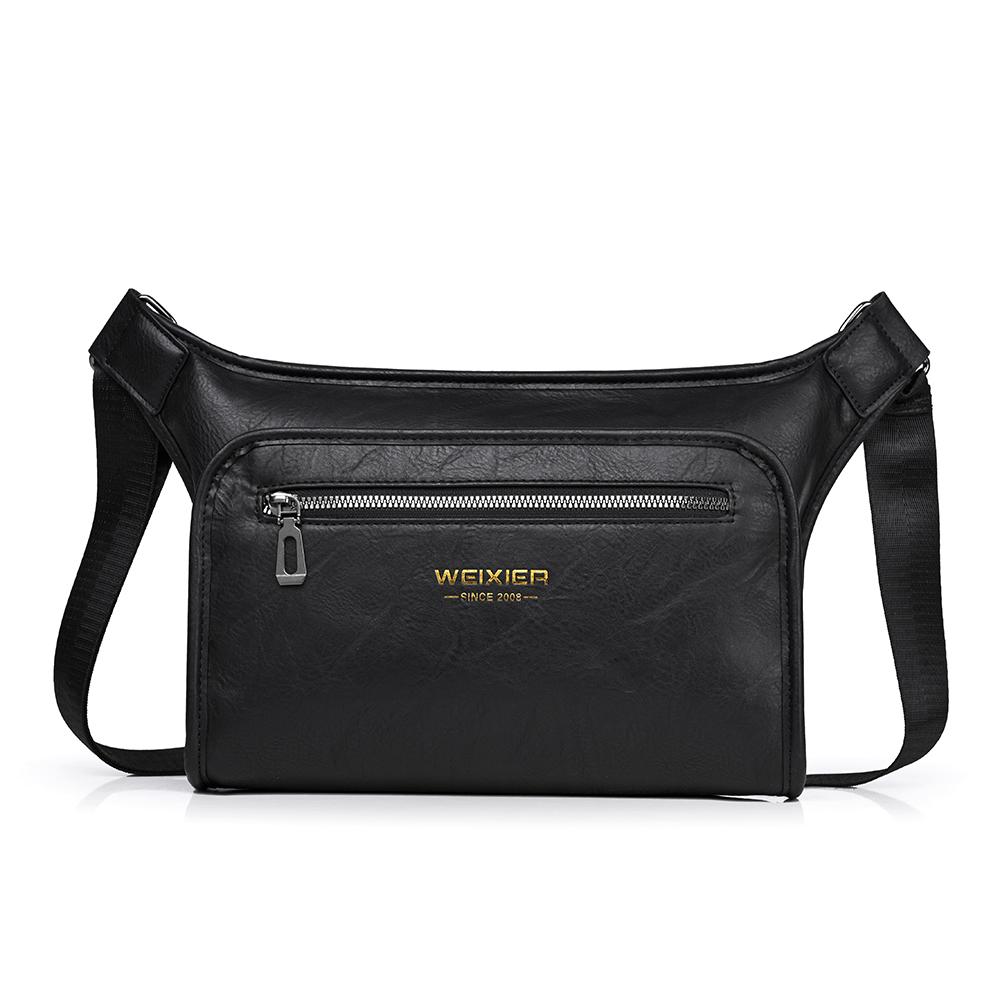 

WEIXIER мужская кожаная поясная сумка, регулируемая сумка через плечо, сумка-слинг для путешествий, спортзала, водонепроницаемая нагрудная сумка-портфель чёрный