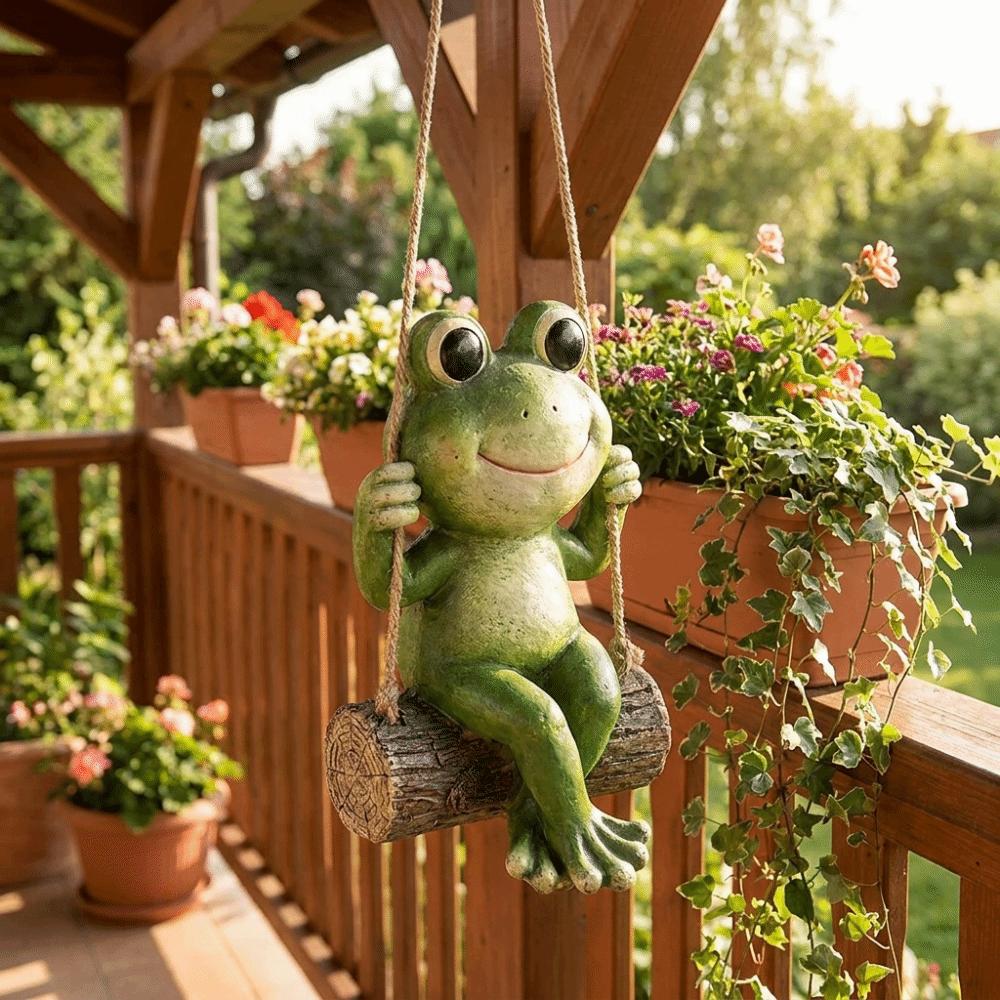 Resin Hanging Frog Garden Statue Handmade Frog Swing Ornament Housewarming Gift