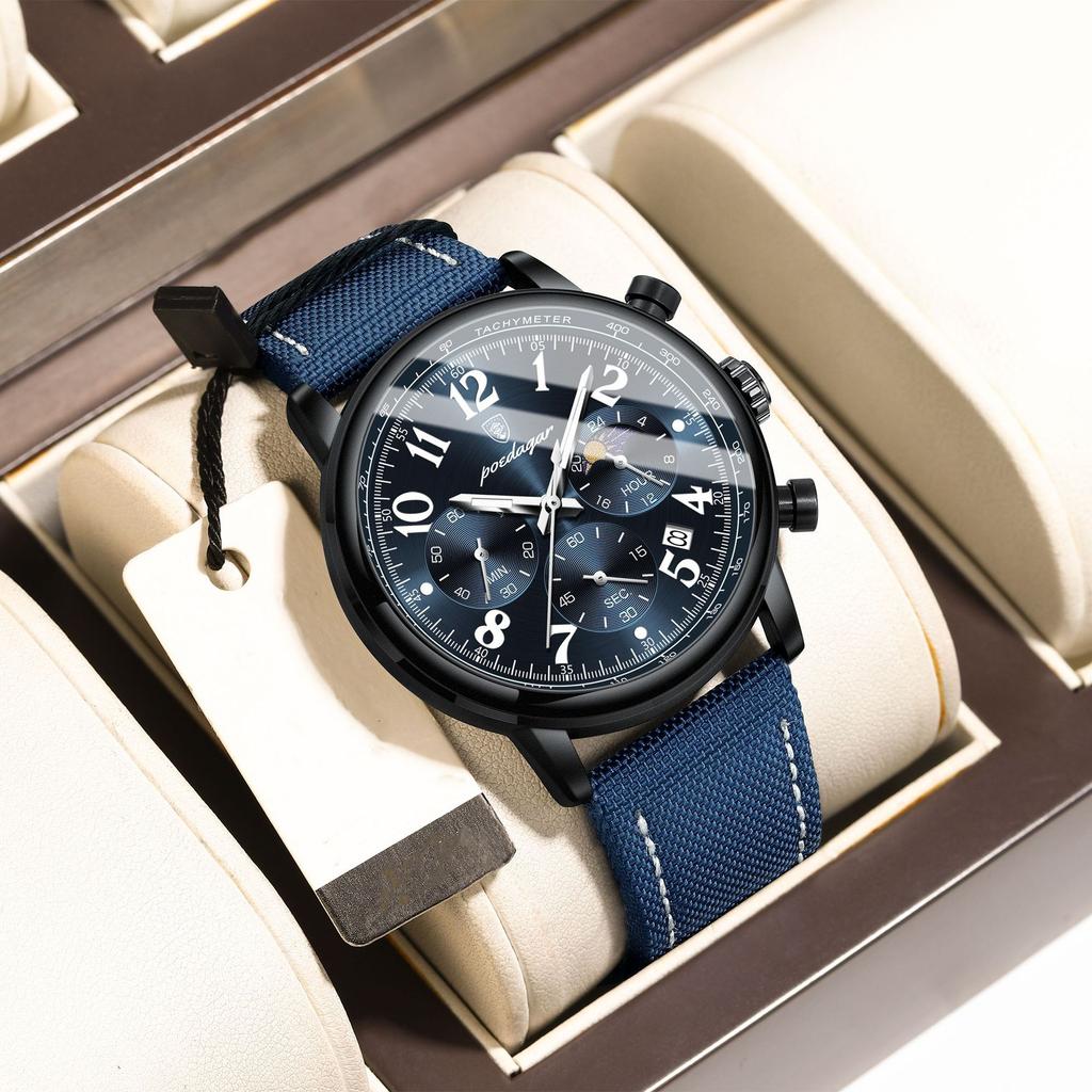 POEDAGAR Luxury Military Sports Watch for Man Waterproof Luminous Chronograph Date Men's Watches Quartz Nylon Strap Men Clock