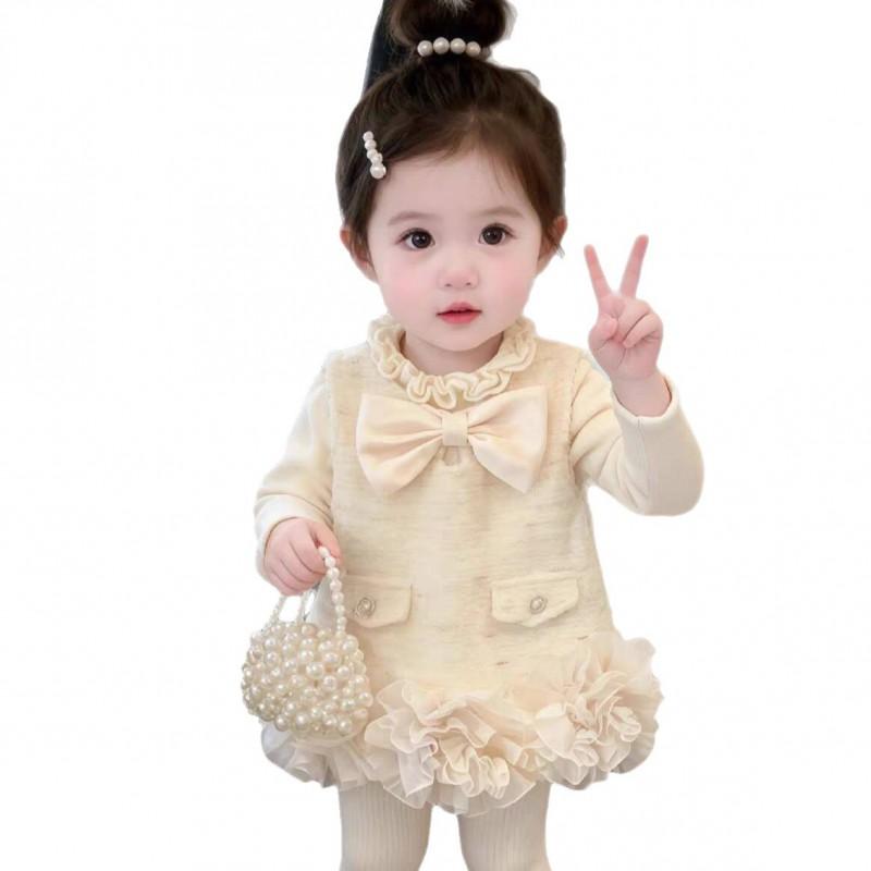 Girls Winter Fall Fleece Lined Dress Toddler Baby Princess Party Birthday Outfit