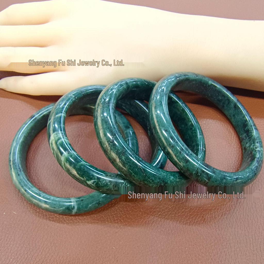 Bracciale in Giada Blu Profondo Xiuyan con Design a Fiore di Giada