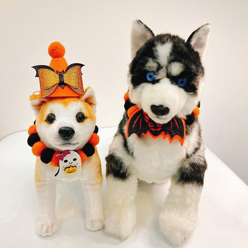 Halloween Cat Accessories Set Quickly Wearing Elastic Adjustable Soft Pet Necklace Dog Cat Collar Pets Holiday Playful Costumes
