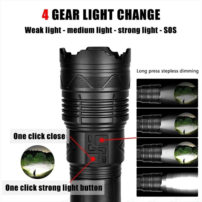 20000LM Most Powerful LED Flashlight Super Bright Long Range Torch Type-C Charging Tactical Flashlight With Power Display