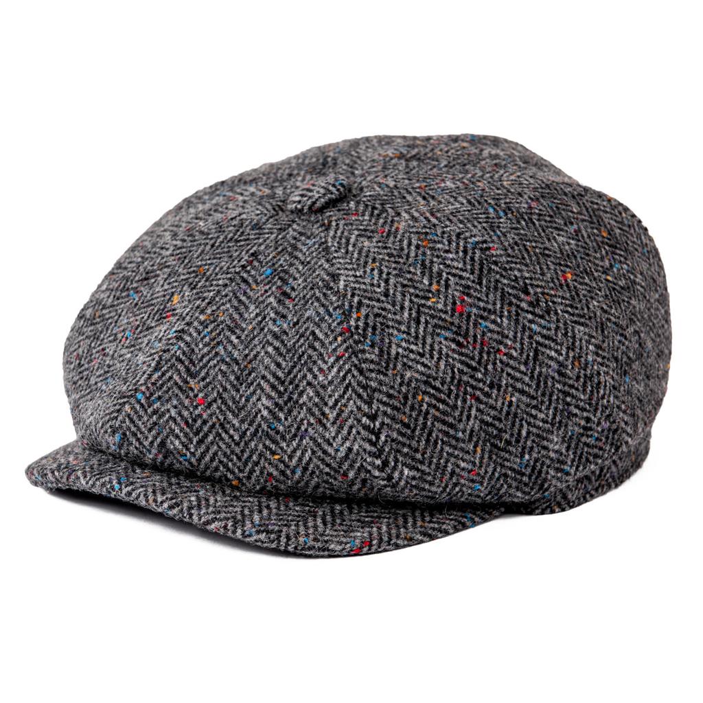 BOTVELA Tweed Lana 8 Pannelli Nero Spina di Pesce Cappello Newsboy Uomo Classico Stile 8 Pannelli Piatto Donna Berretto
