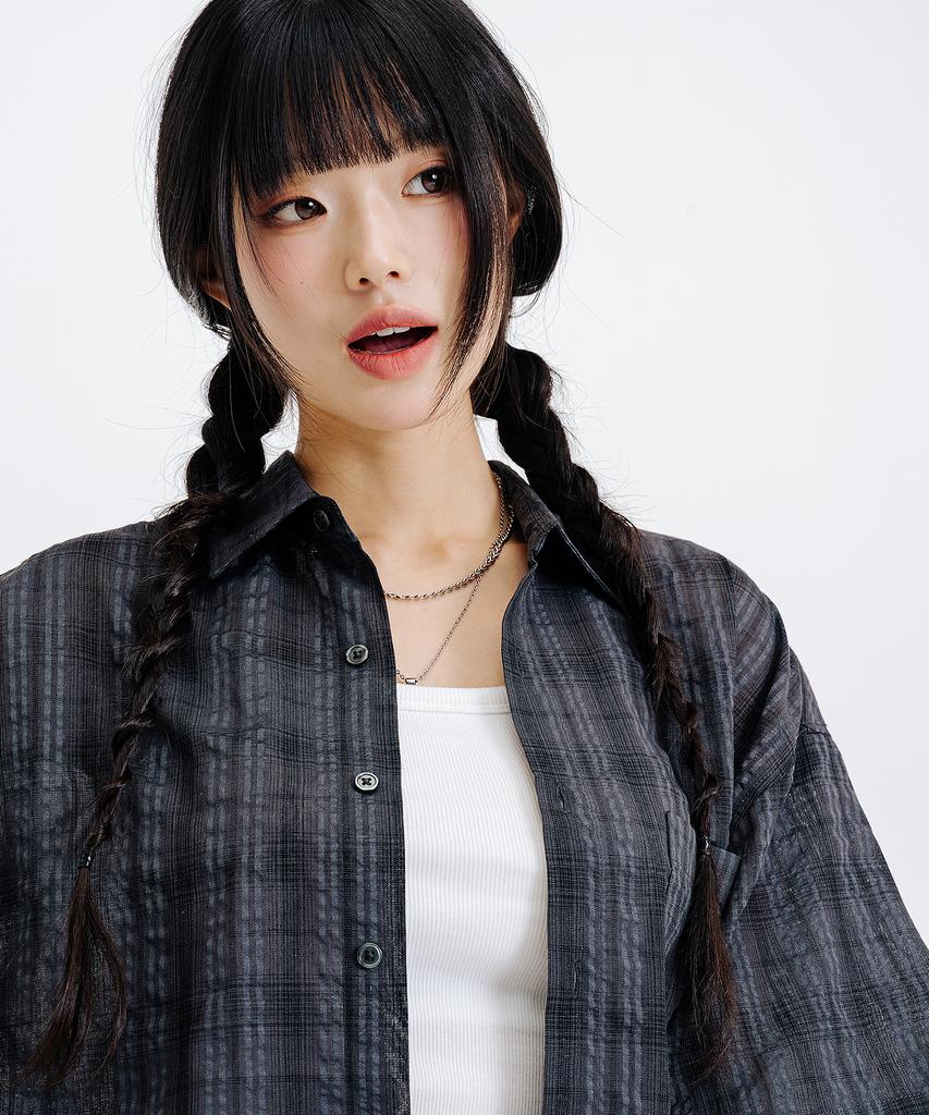 LEMAIN SECOND Check Oversized Short Sleeve Shirt [Charcoal]
