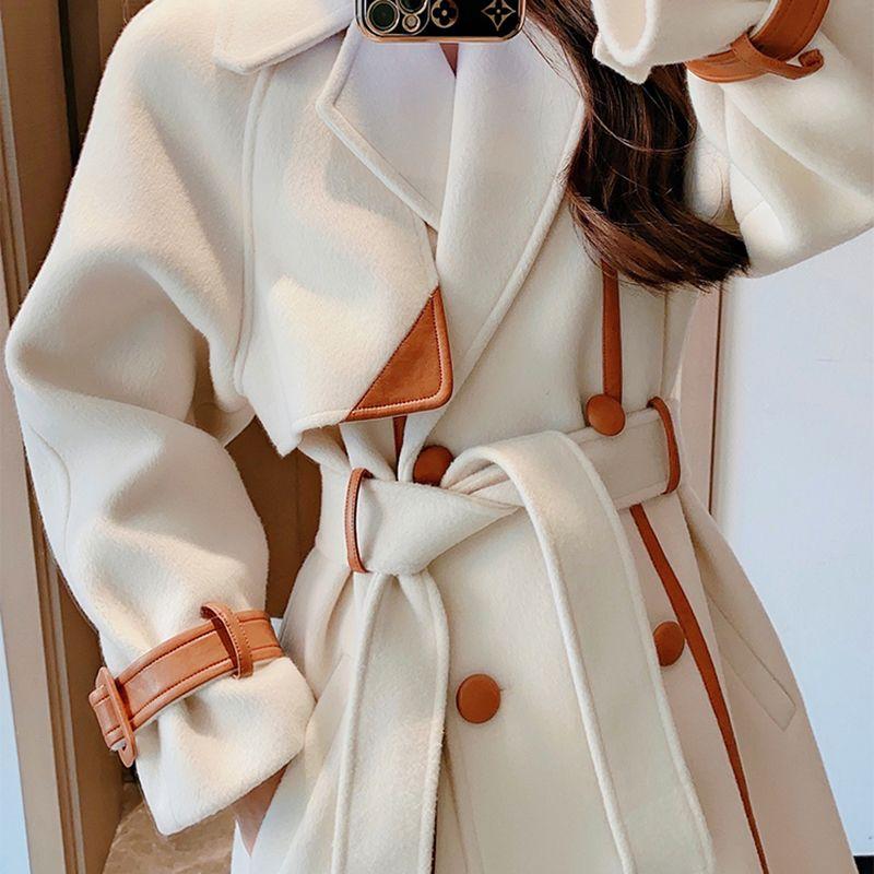 Fashionable Color Block Woolen Coat with Thickened Clothes for Women In Autumn and Winter