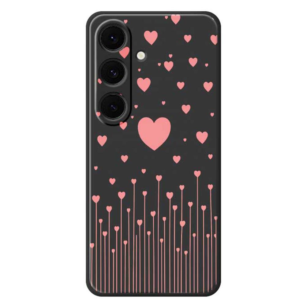 

For Samsung Galaxy S24 FE Case Pink Love Pattern Printing Straight Edge TPU Phone Back Cover Black