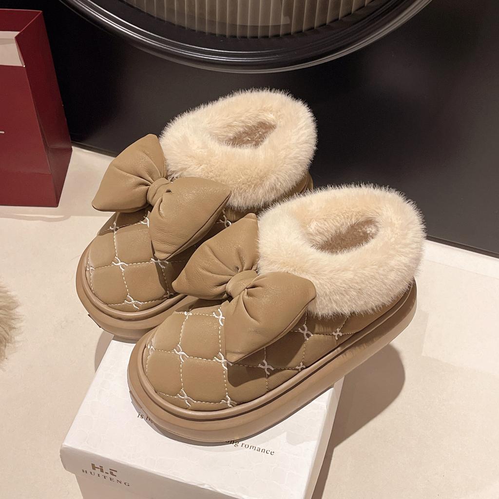 New cotton shoes women's autumn and winter new outer wear fashion bow thick-soled non-slip waterproof velvet warm snow boots