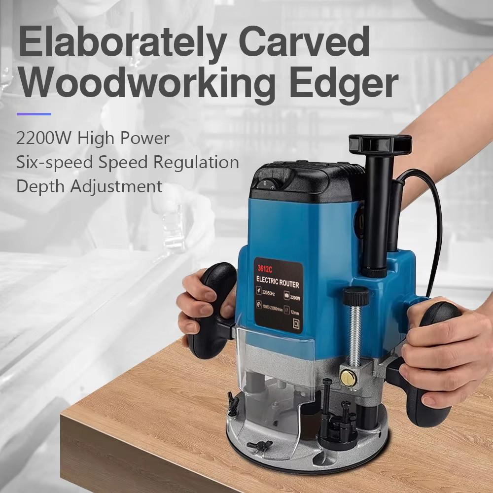 2200W 6 Gears Electric Router Trimmer Adjustable Wood Milling Engraving Slotting Trimming Machine Woodworking Carving Router