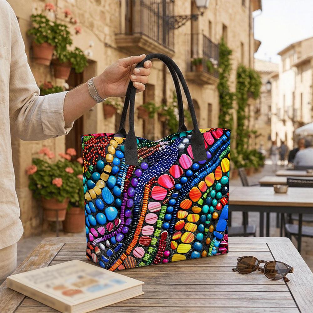 Colorful Mosaic Print Tote Bag Stylish Casual Large Capacity Shoulder Bag for Daily Use