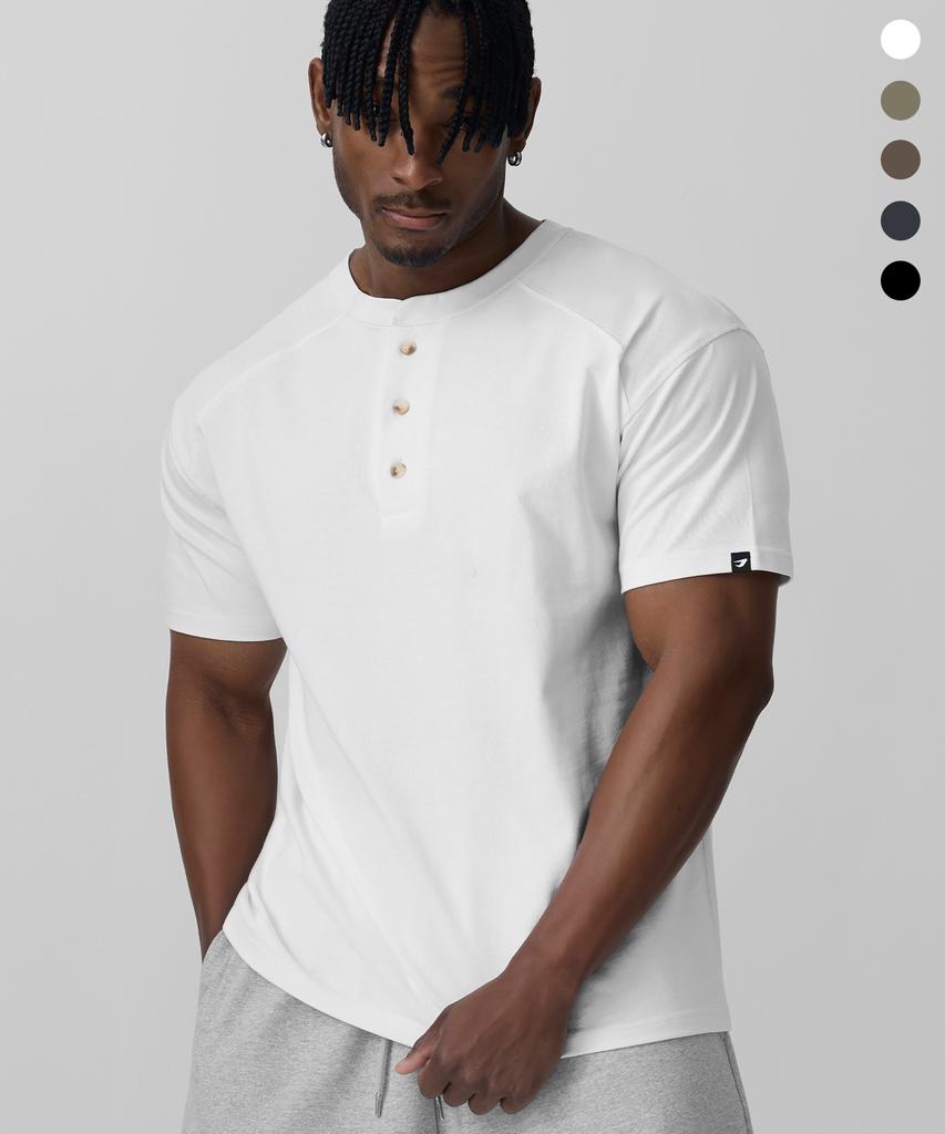 DRIX Shoulder Cutout Muscle Fit Henley Neck Half Sleeve_5 Colors