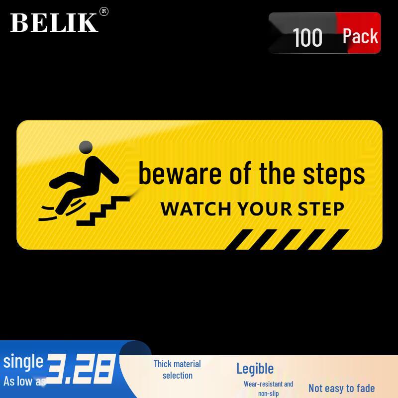 BELIK Mind the Step Floor Warning Decal, 100-Pack