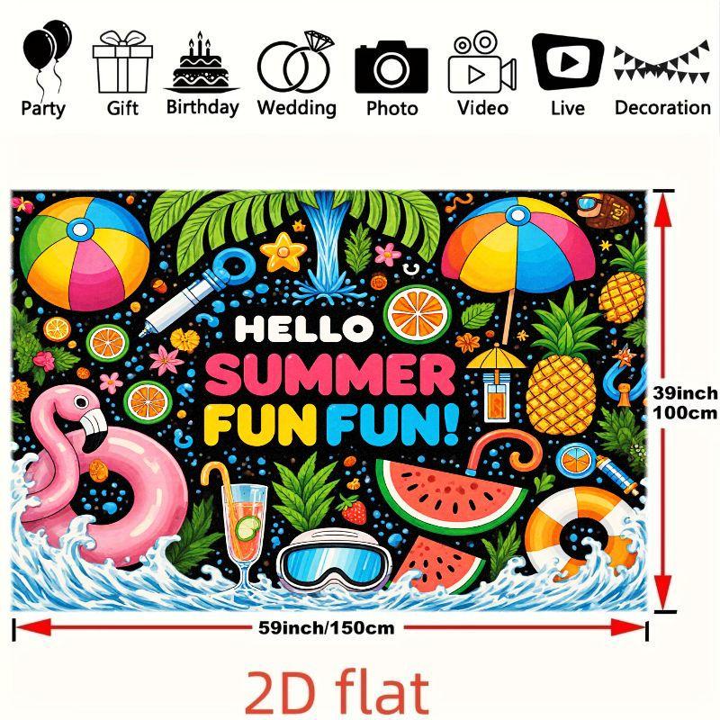 2D 1 Piece of Summer-themed Polyester Background Fabric Showcasing a Variety of Summer Elements