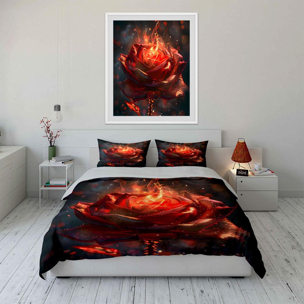 Romantic Fiery Rose Decor Set Multiple Sizes Kid'S And Adults' Bedroom Exquisite 3Pc Bedding Set, Gift
