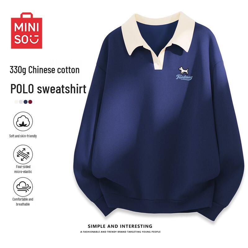 MINISO Women's Polo Collar Loose Pullover Sweatshirt