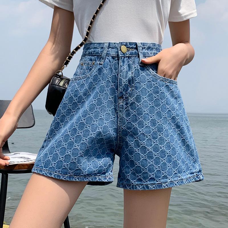 High-Waisted Vintage Denim Shorts Women's Loose-Fit Straight-Leg Wide-Leg Cotton Pants Trendy Spring Summer