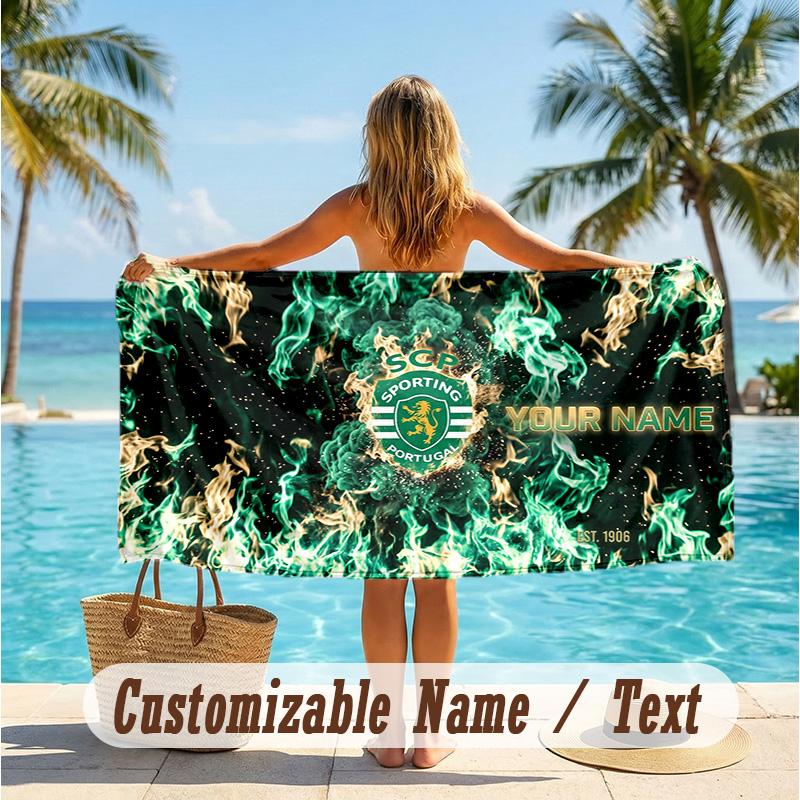 Custom Text Beach Towel, Soft Absorbent Swimming Multi-use TowelSporting CP