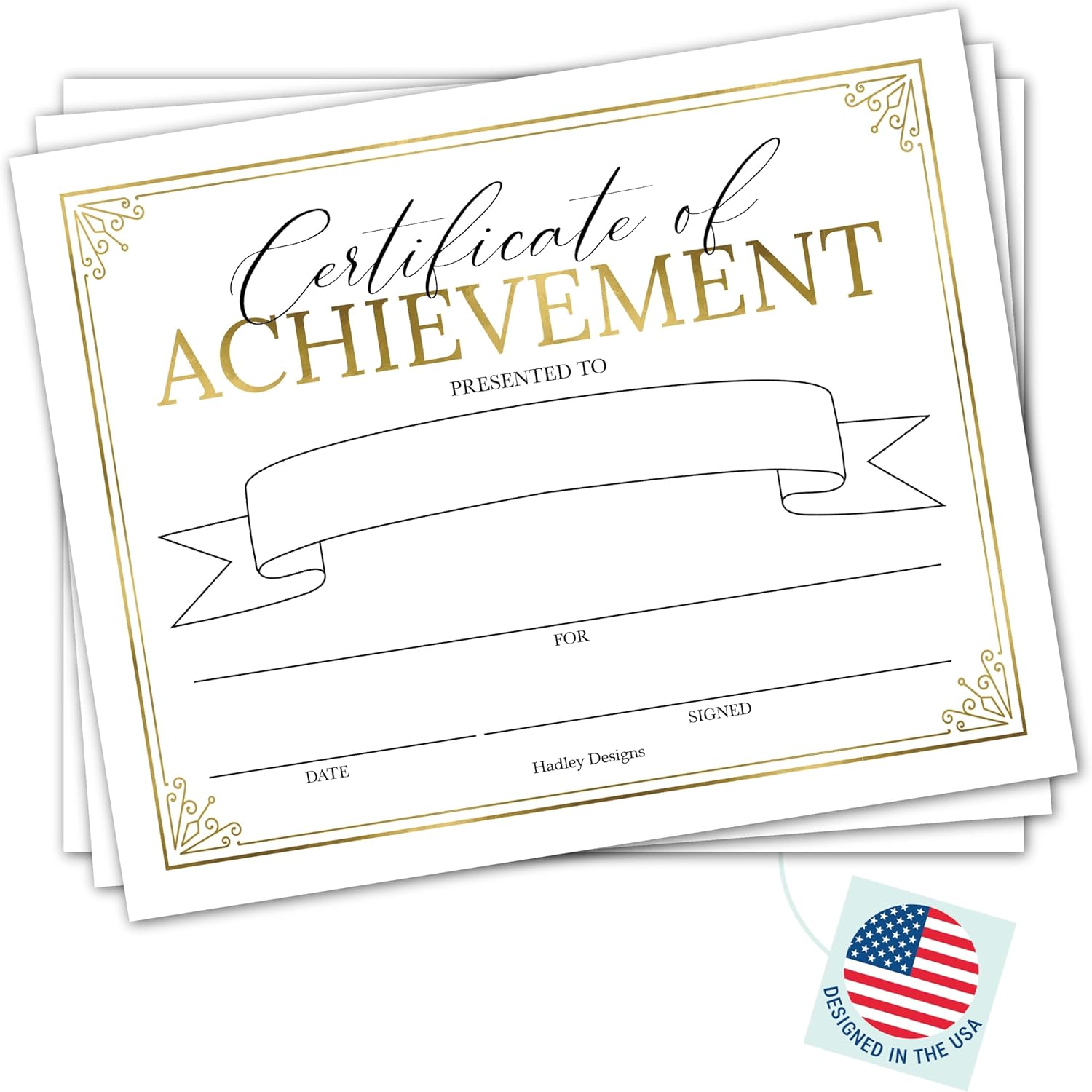 Certificate of Achievement Awards - 25 Award Certificates of Completion Paper for Printing, Gold Student of The Month Diploma for Achievement Elegant Gold