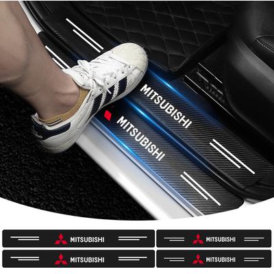 Carbon Fiber Car Door Sill Protector Threshold Stickers Emblem For ASX Lancer Pajero Outlander L200 EVO Lancer EX