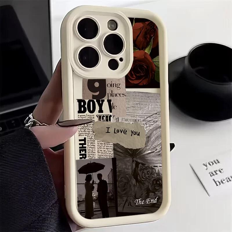 Red Flower Scenery Phone Case For Iphone 17 16pro 15pro14 13 12 11 12pro 13pro Max 14plus Silicone AntiFall Protective Cover