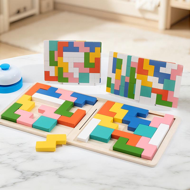 2-Player Wooden Battle Block Game with Competition Bell Kid Logic Training Interactive Board Game Family Party Puzzle Toy for 3+