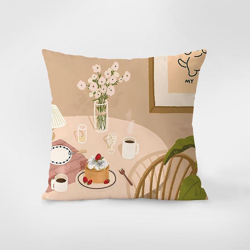 

Charming Daisy Field & Lake Scenery Throw Pillow Cover - Idyllic Landscape Cushion Case 16x16Inch