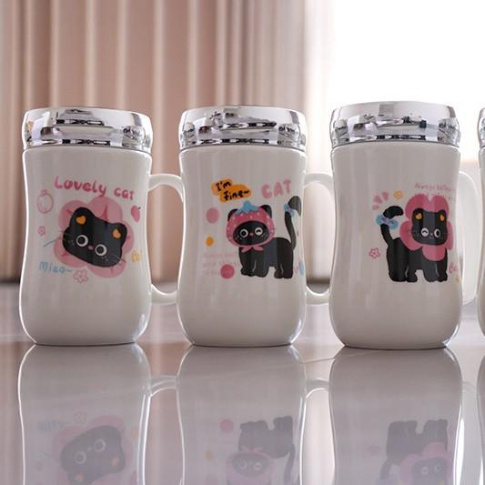 Cute Cartoon Ceramic Mirror Insulation Milk Water Cup Creative Coffee Couple Plus Formulation With Lid