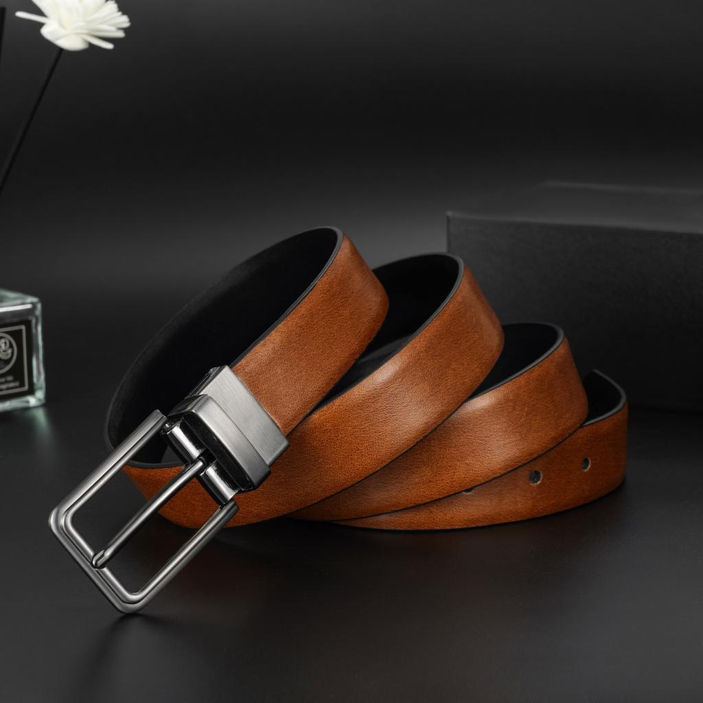 Men's High-end Genuine Leather Double-sided Rotary Pin Buckle Business Versatile Cowhide Pin Buckle Alloy Belt