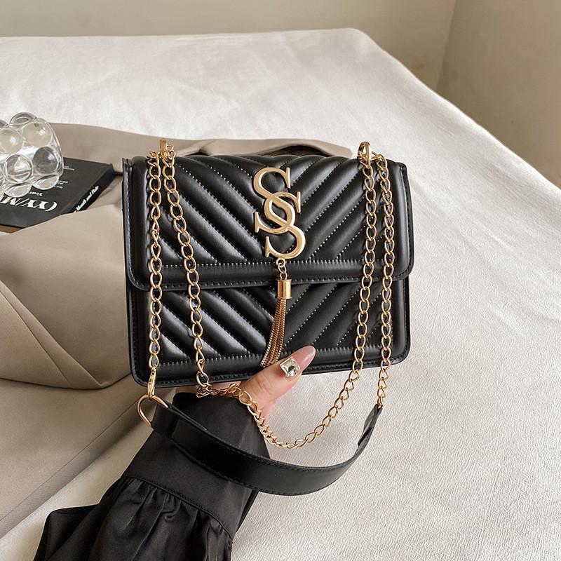 

Stylish Vintage-inspired Small Square Shoulder Bag With Chain Detail And Premium Pu Material чёрный