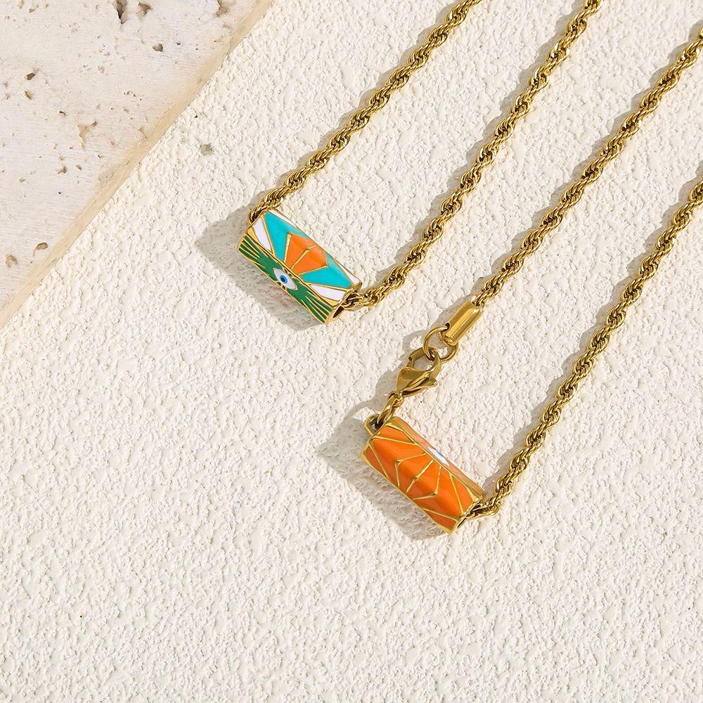 Sweet Charm Enamel Eye Pendant Necklace Wish Card Hexagonal Neck Chain  Summer Beach