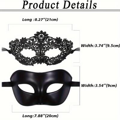 2 Stück Schwarze Make-up Ballmasken Paar Spitze Kunststoff Venedig Partyball Karneval Halloween Masken Männer und Frauen