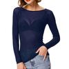 Netz durchsichtig Damen Hemden Langarm Nahtlos Oberteile Hemden Und Blusen Sommer Rundhals Transparent Unterhemden Tops