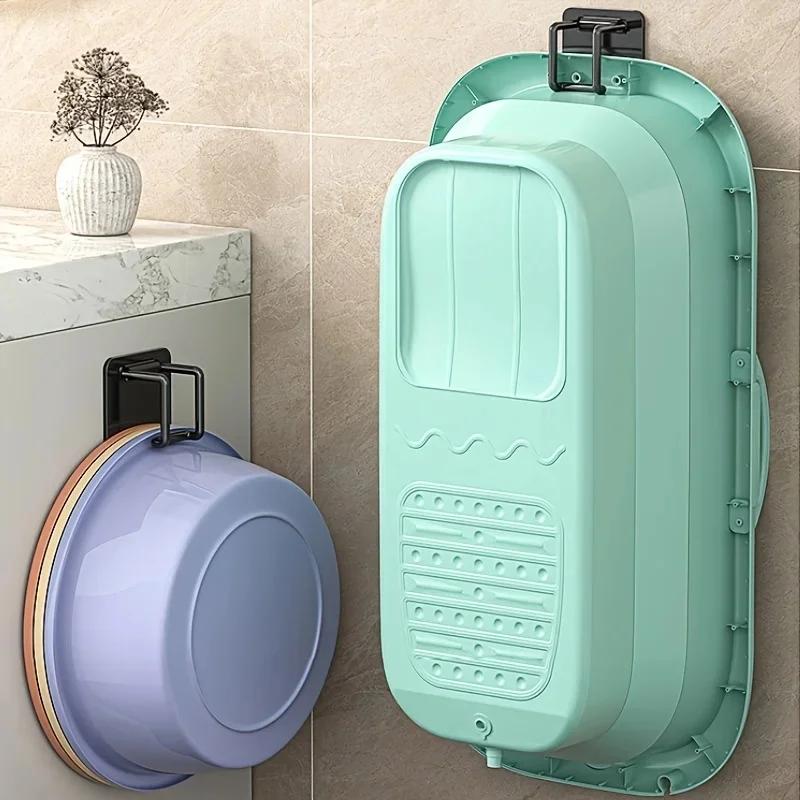 Foldable non perforated washbasin hook storage rack suitable for kitchen and bathroom storage rack shower basin hook