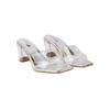 Women'S Clear Block Heel Mules Silver || Transparent Strap Slip-On Sandals || Open Toe Chunky Heels Eu40
