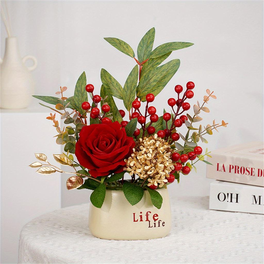 Faux Flowers Artificial Flowers in Vase for Home Decor Fake Flowers Arrangement with Vase for Coffee Table Kitchen Dining Table Centerpiece Decoration