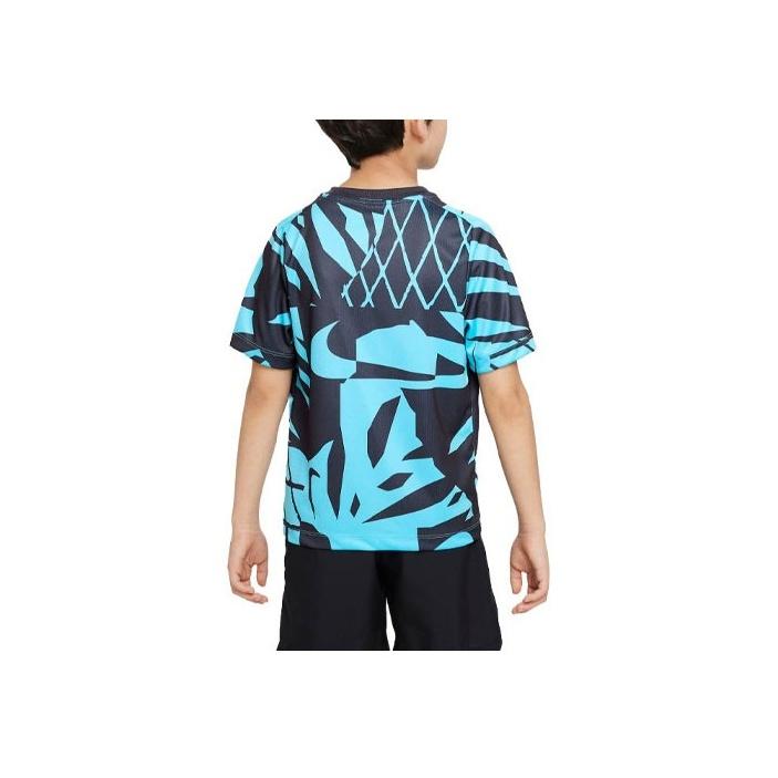 Nike Dri-FIT Multi-Logo Print Crew Neck Short Sleeve T-Shirt Kids Tops Blue FB1287-468