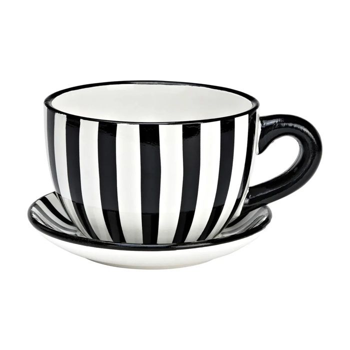 Vase / Pot de fleurs - EDEN - Tasse à plantes - Céramique - 15x20 cm - Rayé noir et blanc