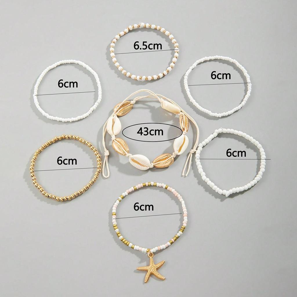 New, Bohemian vacation wind shell beaded woven bracelet, beach wind starfish rice beads seven-piece set