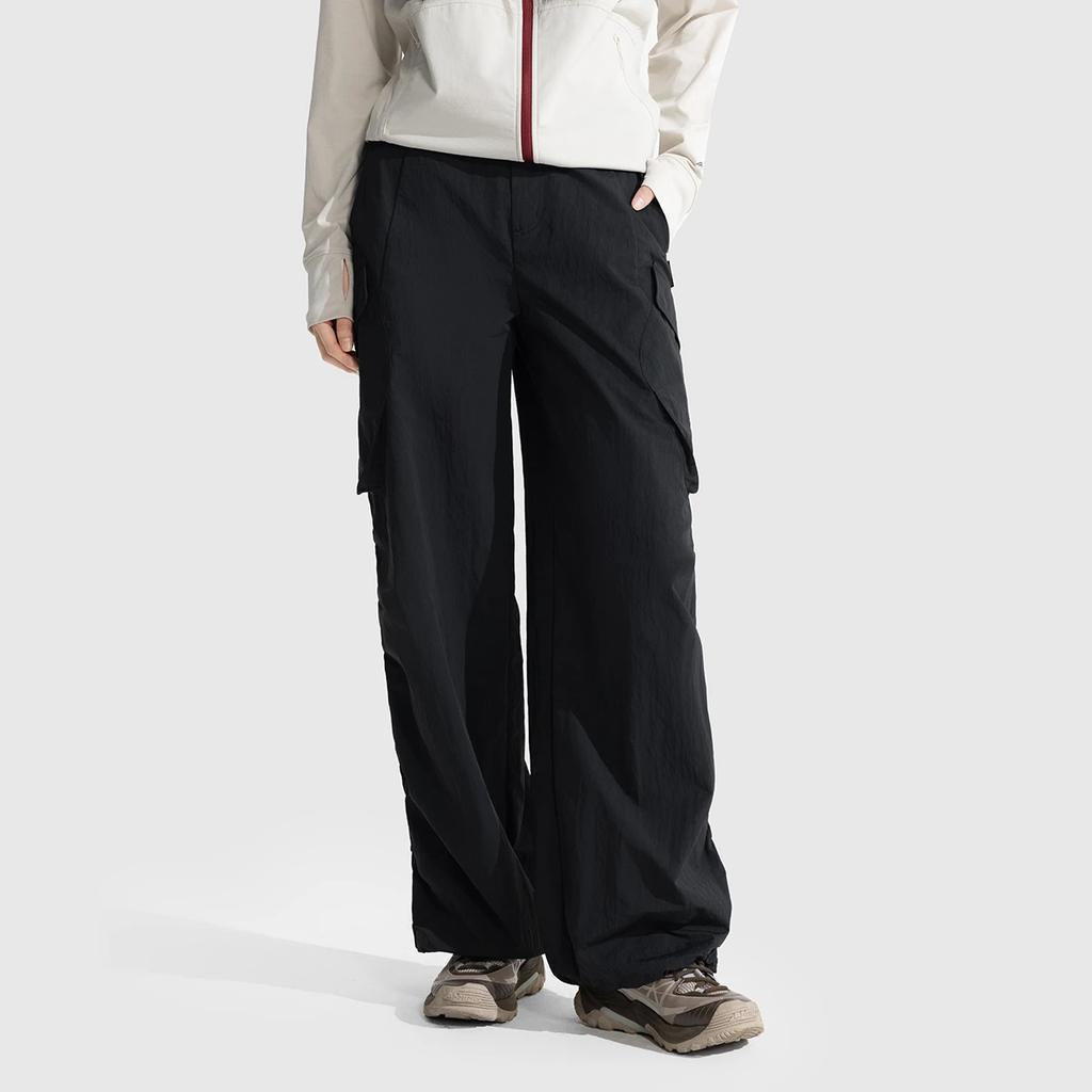 Li Ning CF Outdoor Series Comfortable Simple Wide Leg Mid Waist Solid Color Sports Long Pants Women pants AYKV600-4