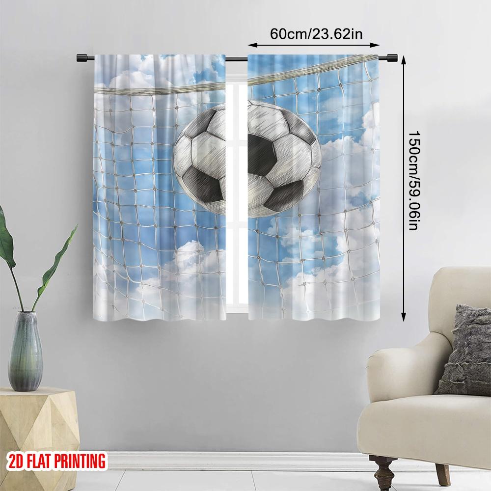 2 Stück Vorhänge Fußball Tor mit bewölktem Himmel Polyester, Ohne Strom Geburtstagsfeier Verwendung für Feiertagsdekorationen