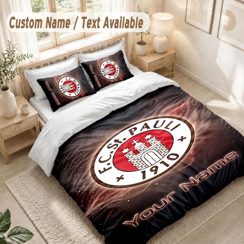 Ensemble de literie personnalisé avec nom 3 piècesFC St. Housse de couette motif Pauli + 2 taies d'oreiller Décor de lit doux