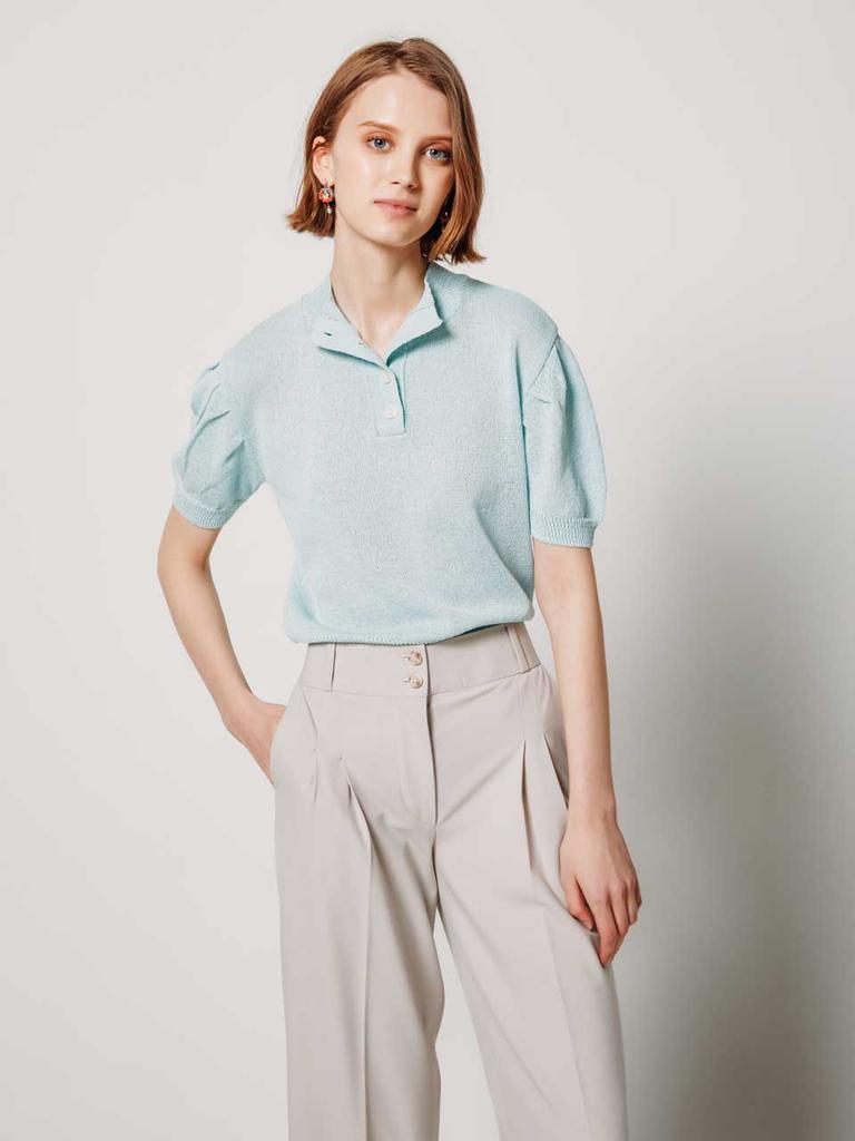 AYIHOLIC CASHMERE Puff Sleeve Pastel Polo