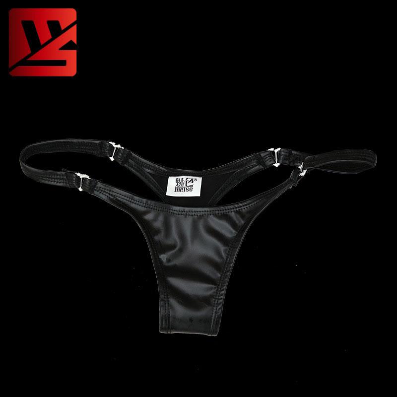 Plus Size Latex Low-Rise G-String Panties Hollow Pvc Shiny Sexy G String Micro Thong Women T-Back Erotic Lingerie Stage Wear F24