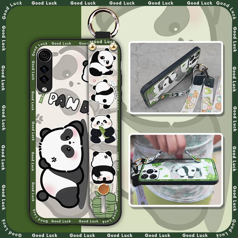 Shockproof Wrist Strap Phone Case For LG Velvet 4G/5G Silicone Soft case Durable Kickstand Cartoon Lanyard Panda Ring