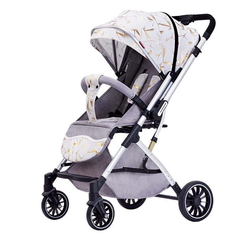 Lightweight Two-Way High Landscape Baby Stroller: Sit & Recline, One-Button Foldable Children's Pushchair.