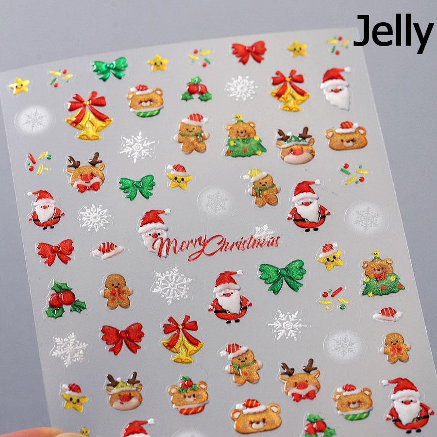 Gold Stamped Snowflake Stars White Christmas Tree Red Bowknot Cute 3D Nail Art Stickers Xmas Lovely Manicure Decals