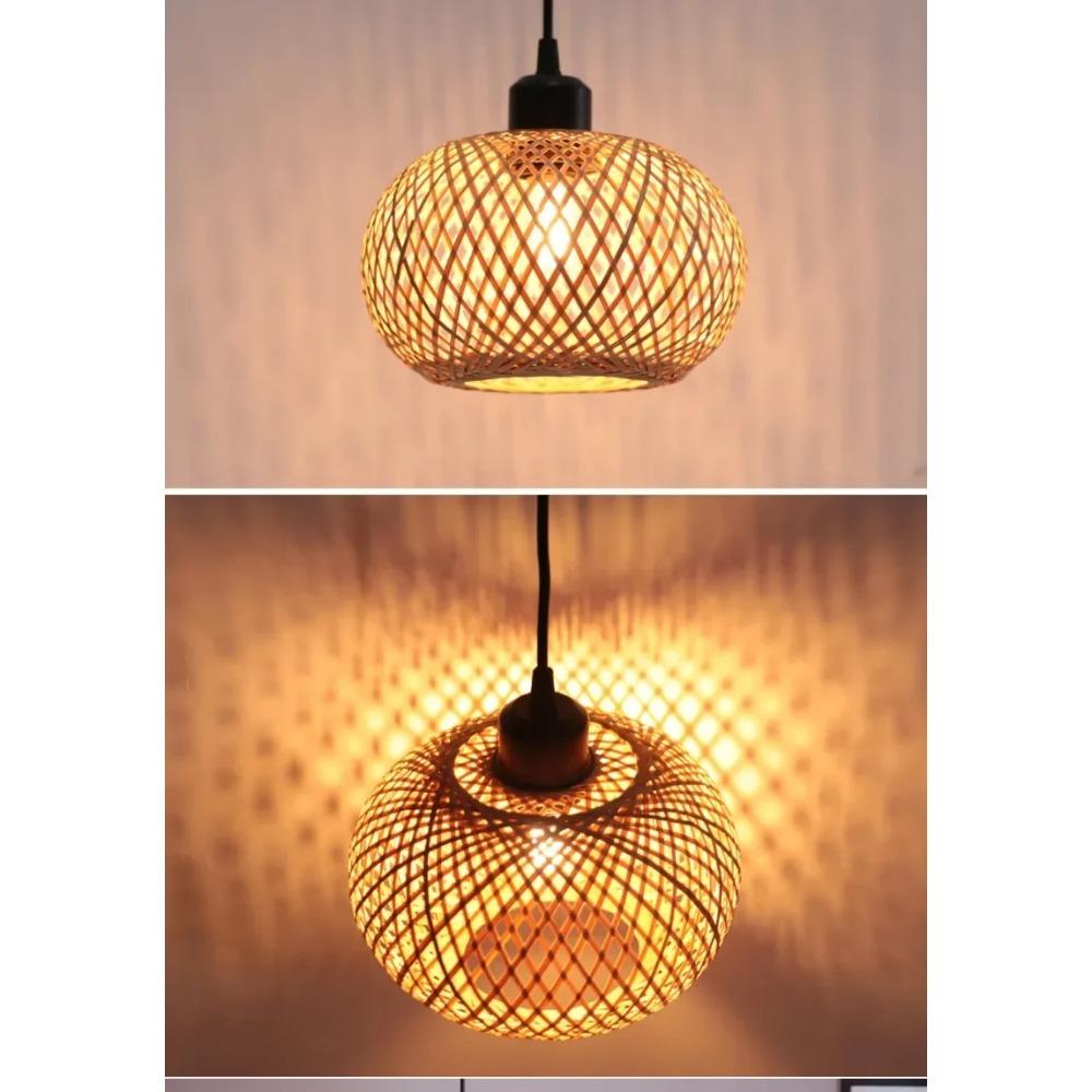 Hand-woven Bamboo Pendant Lamp Chandelier Hanging Lamp Rattan Pendant Light Fixture Restaurant Dining Room Indoor Lighting