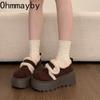 Vintage Women Fur Lining Chunky Loafer Shoes Comfrot Warm Snow Shoes  Spring Height Increase Ladies Dress Slip On Shoes